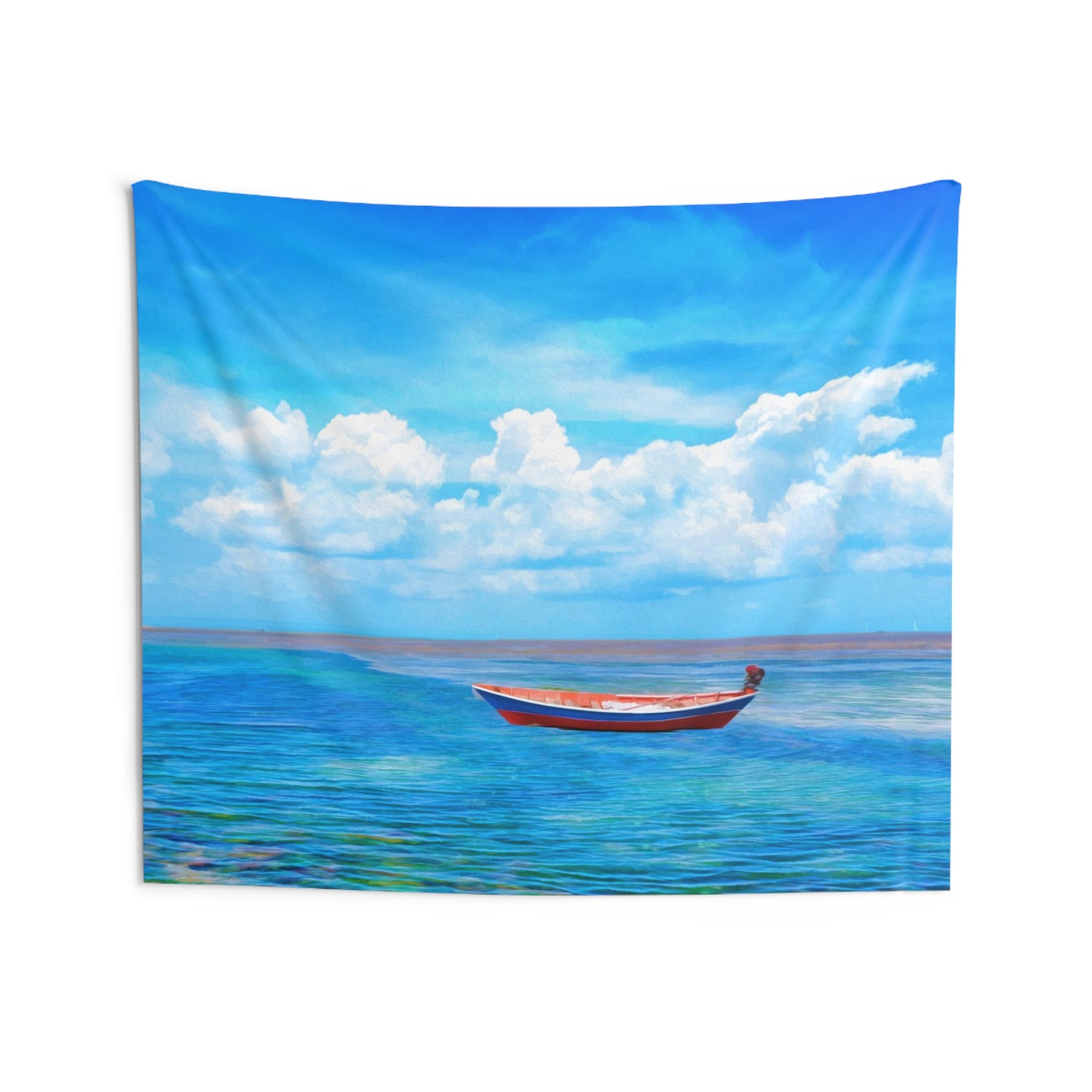 Blue Sea Boat Tapestry-3