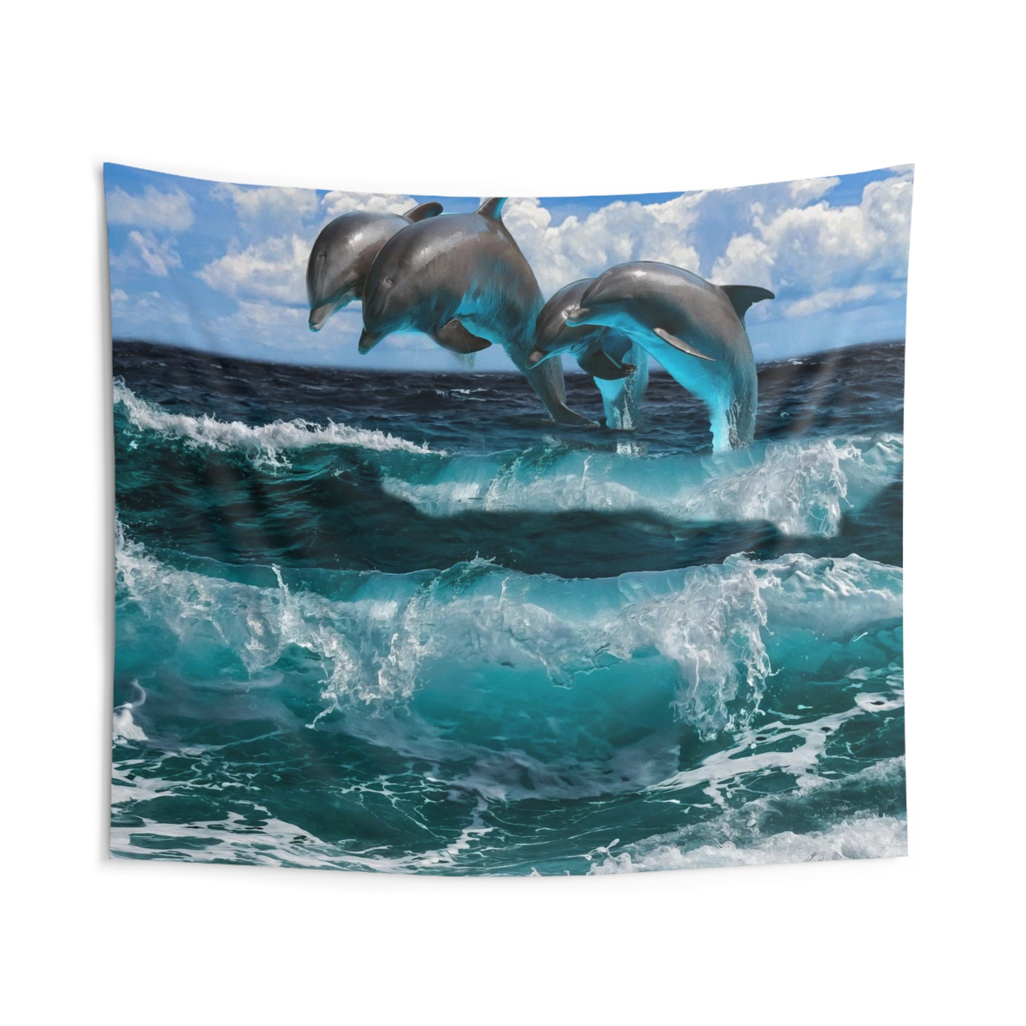 Three Dolphin dancing on water Tapestry-1