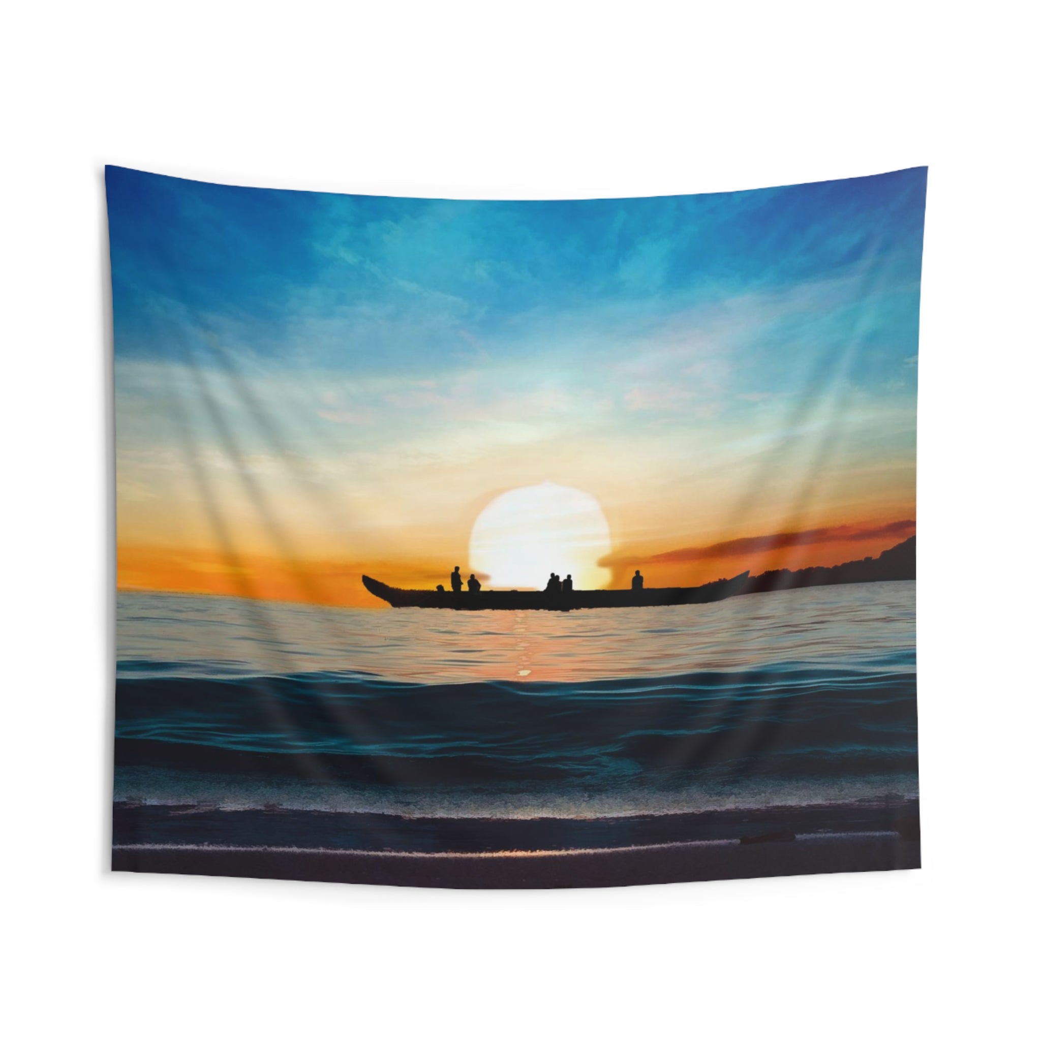 Boat And Sunset Tapestry-1