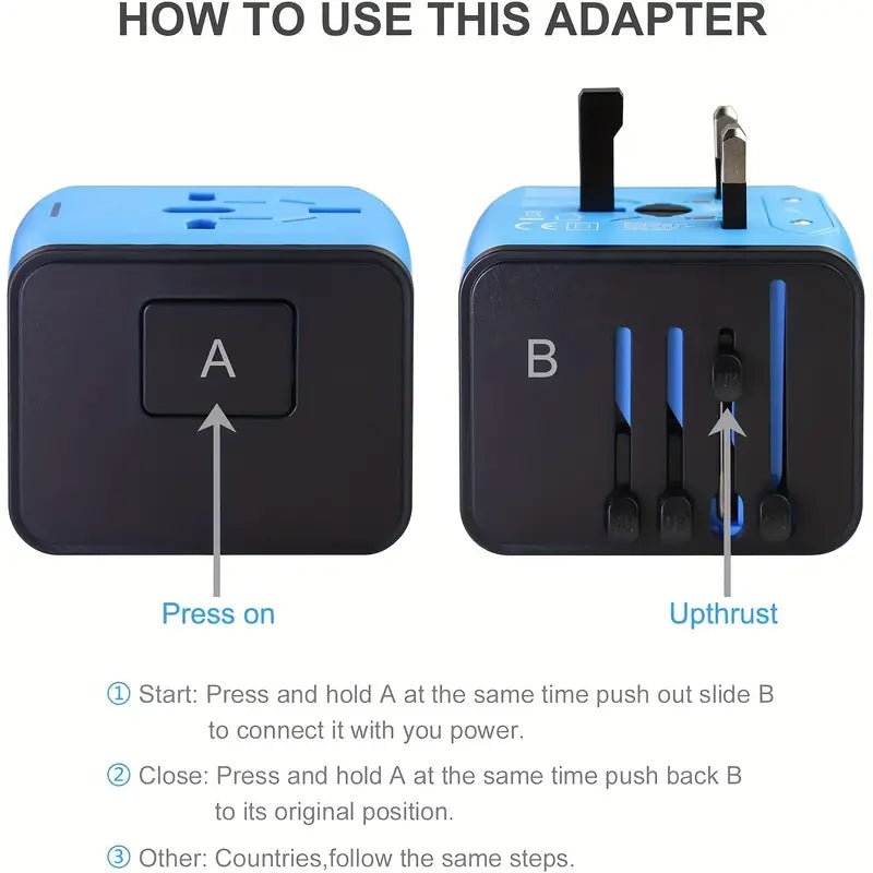 Universal Travel Adapter with 4 USB Ports and Type-C Port - Blue-3