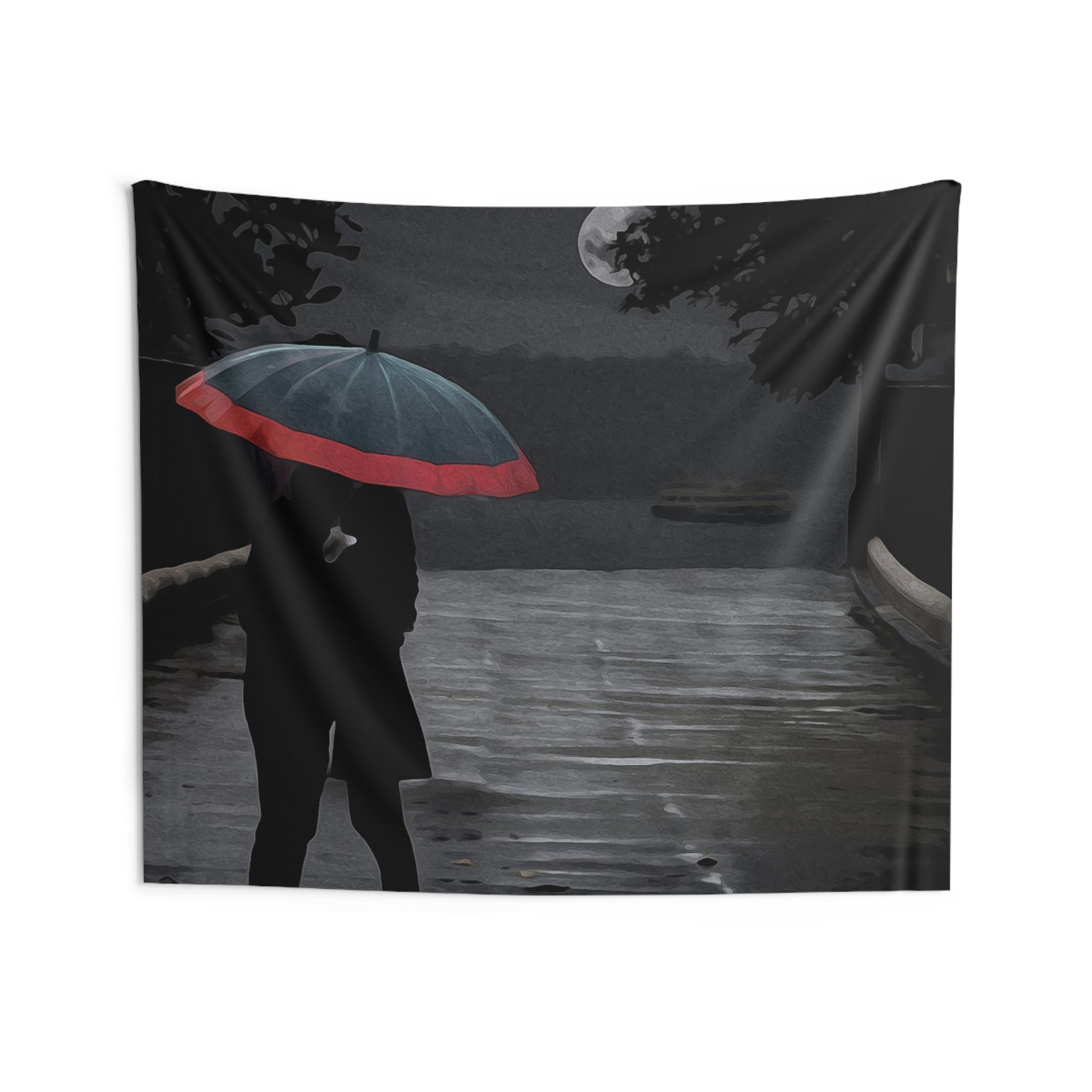 Couple Love Kiss in Moonlight Tapestry-3