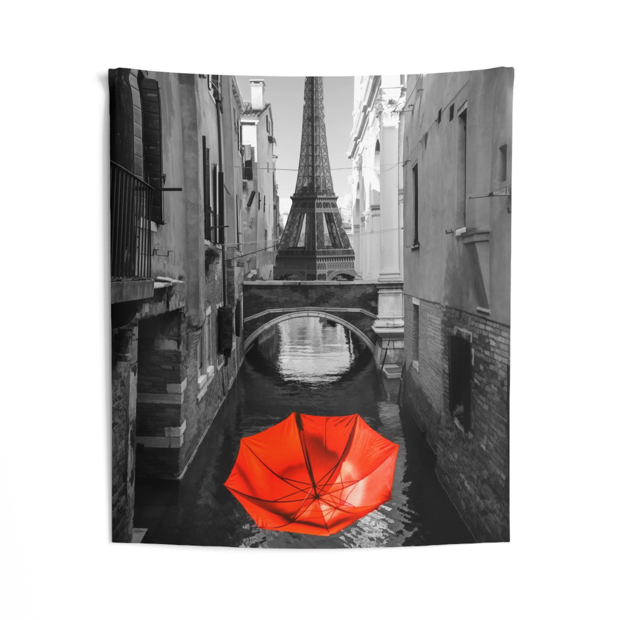 Red umbrella Eiffel tower View Tapestry-1