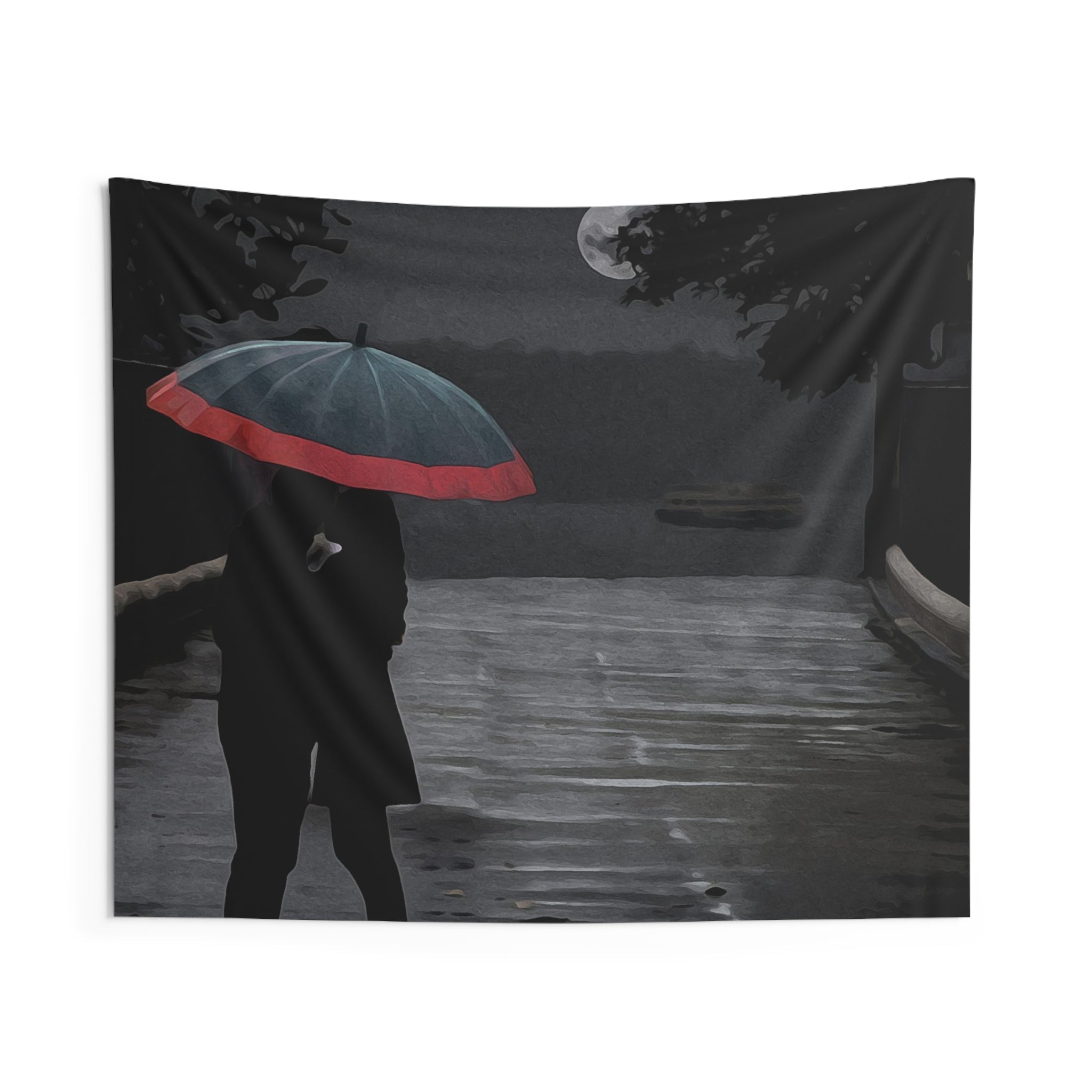 Couple Love Kiss in Moonlight Tapestry-0