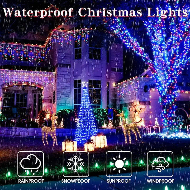 Dazzling Drops: Waterproof Icicle Christmas Lights-2