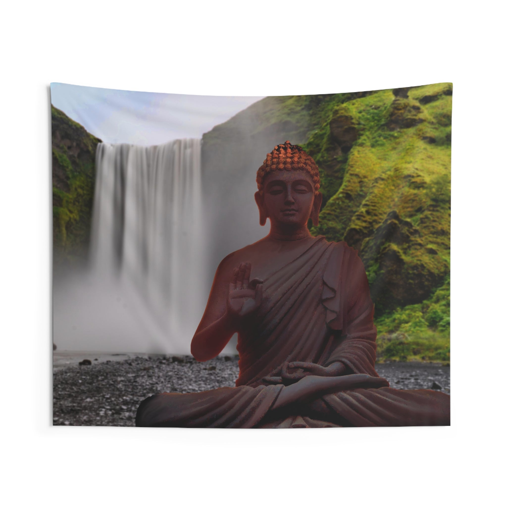 Buddha Meditation Pose Waterfall Tapestry-0