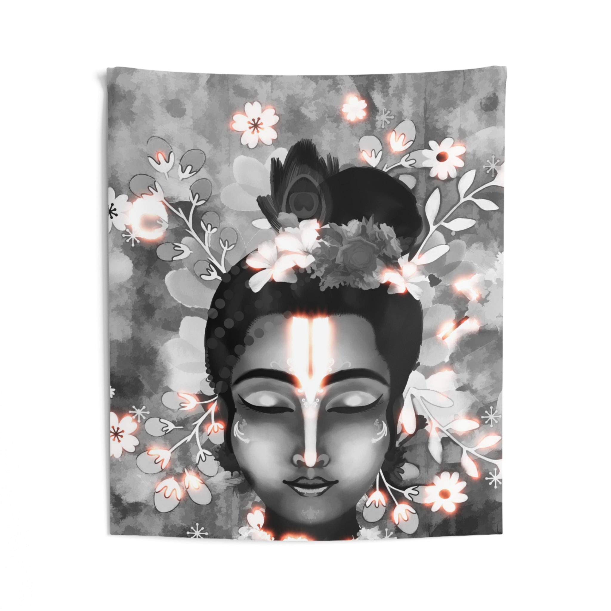 Black And White Krishna Tapestry-1