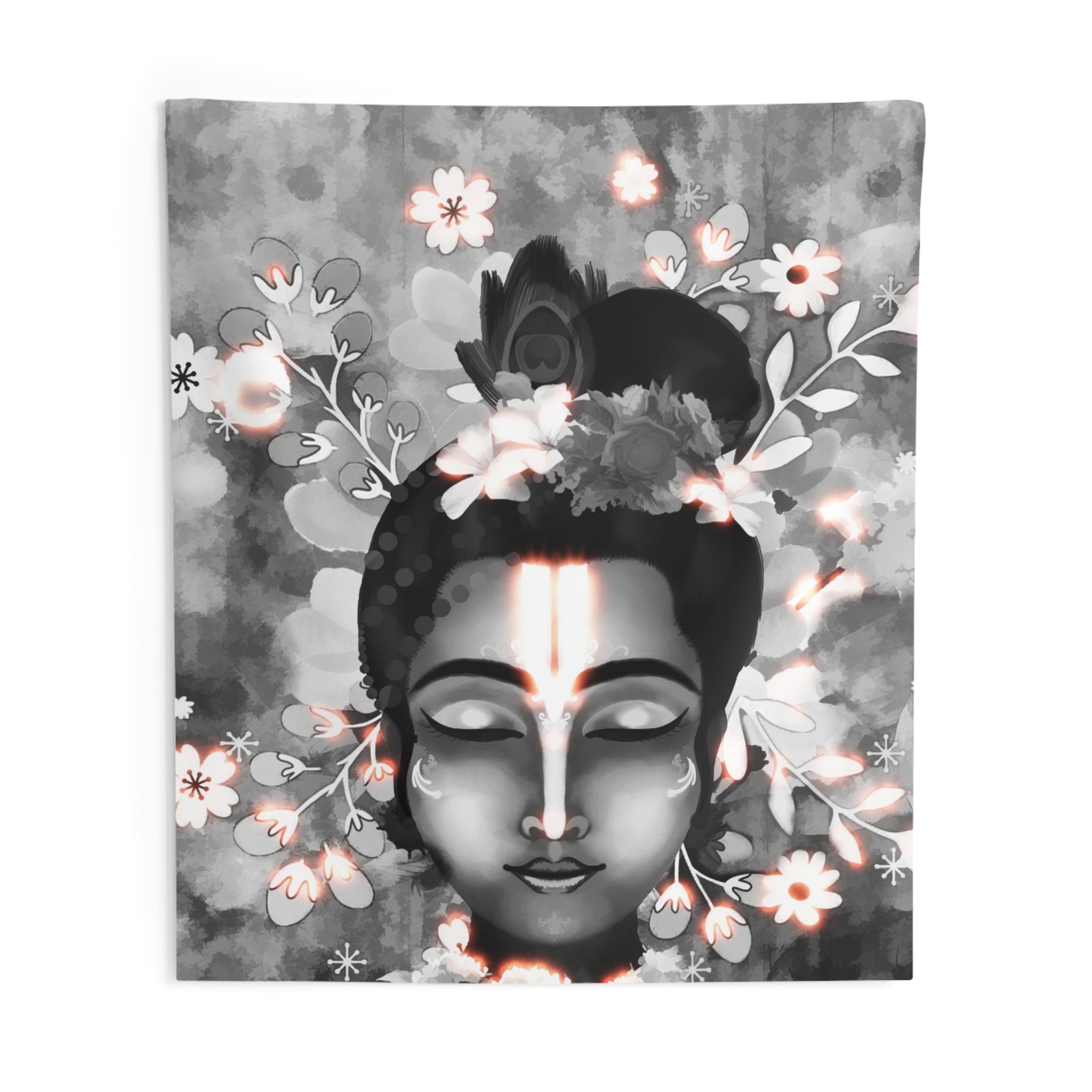 Black And White Krishna Tapestry-3