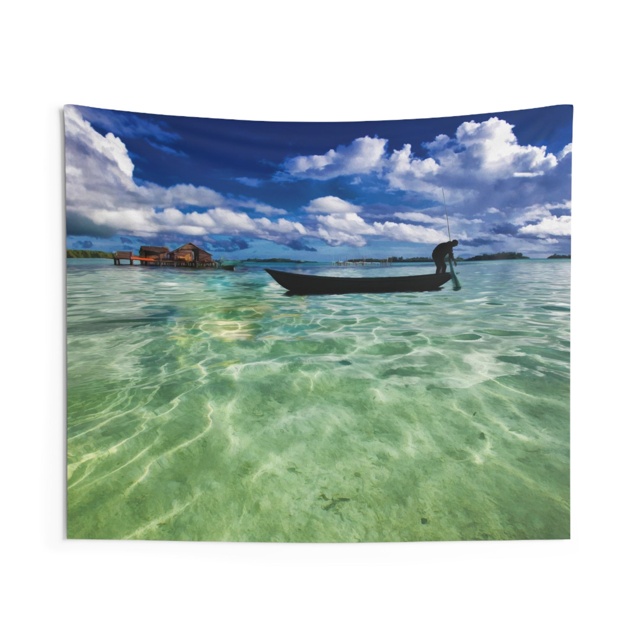 Fishing Man Boat Tapestry-0