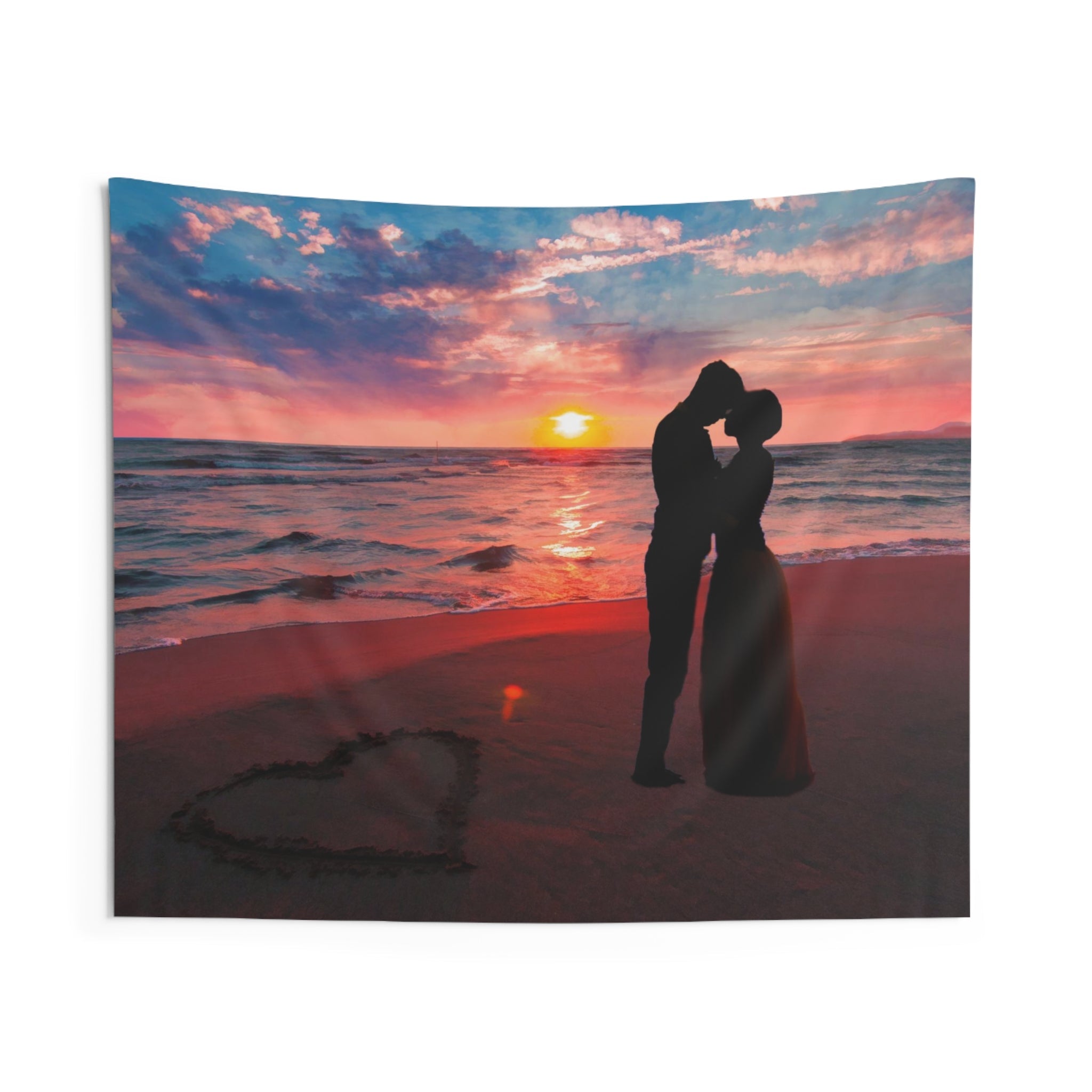 Kiss on beach Couple love Tapestry-0