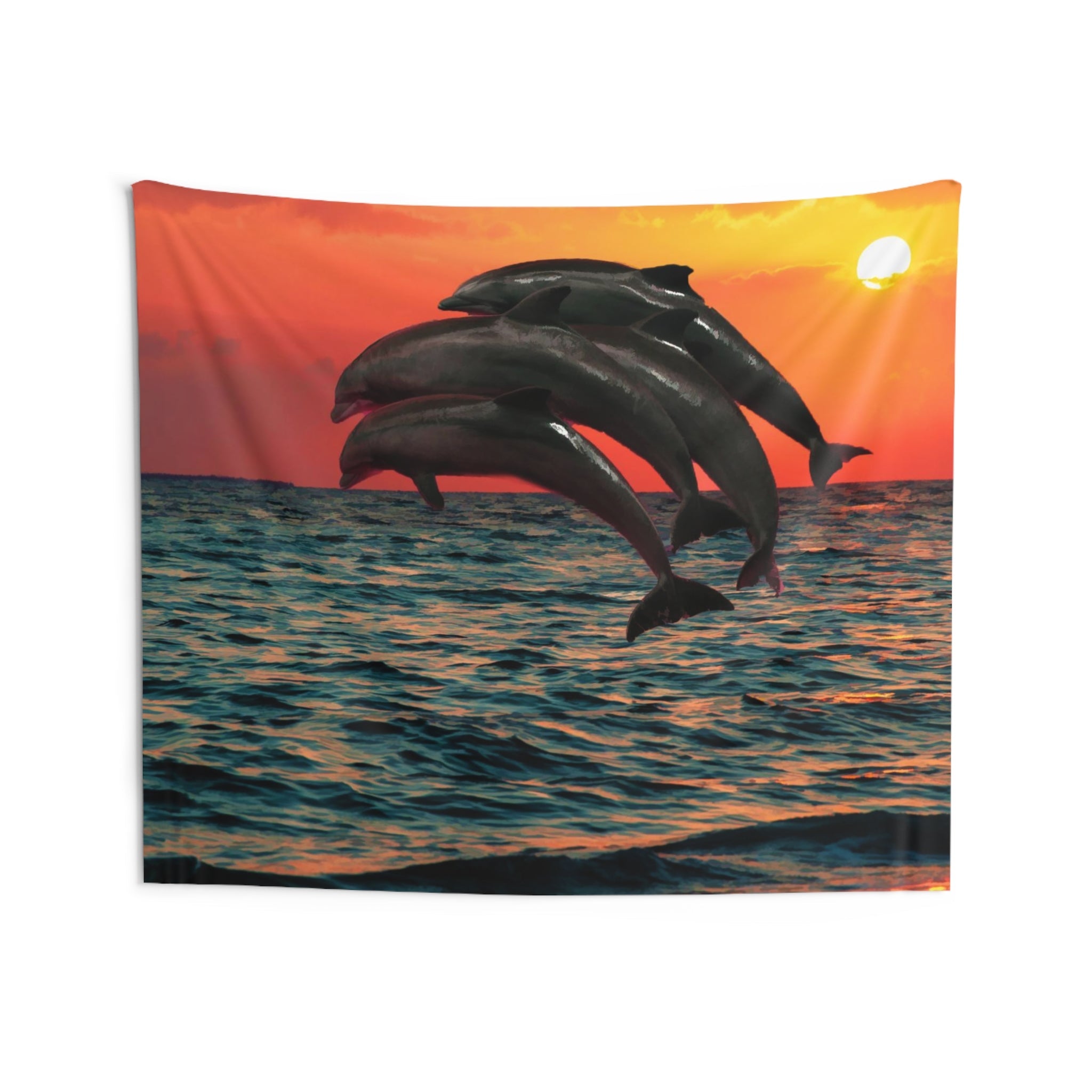 Four Dolphin dancing on water Tapestry-3