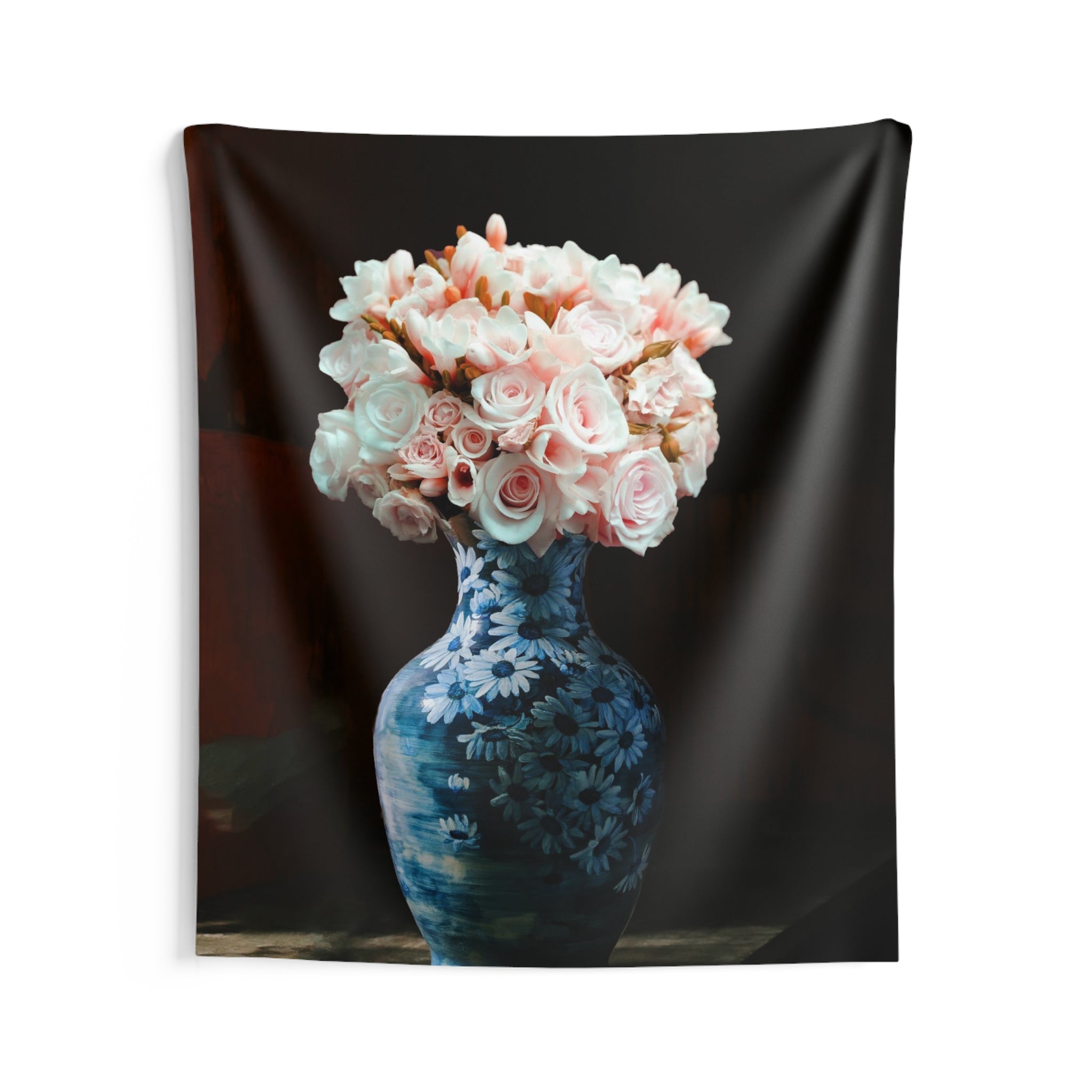 Blue Pot Roses Tapestry-2