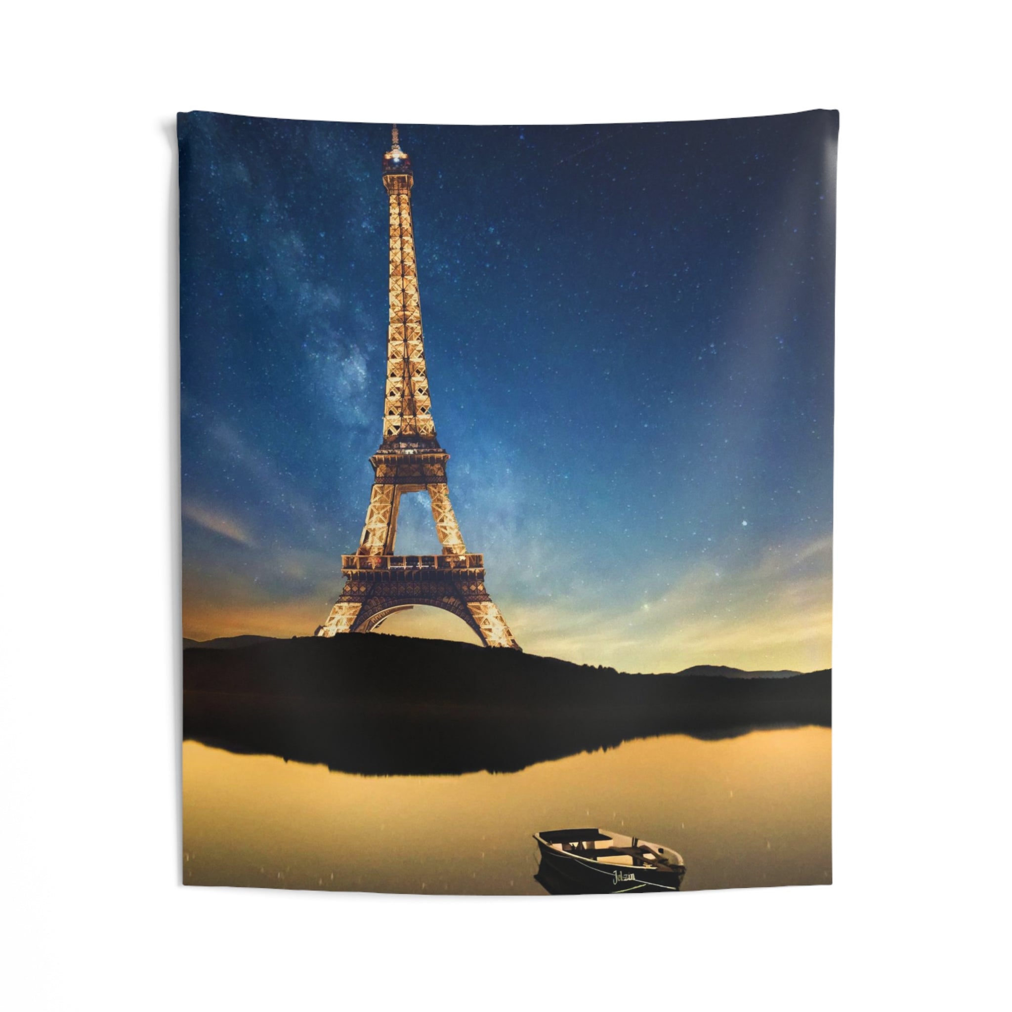 Eiffel Tower And Boat Paris Tapestry-1