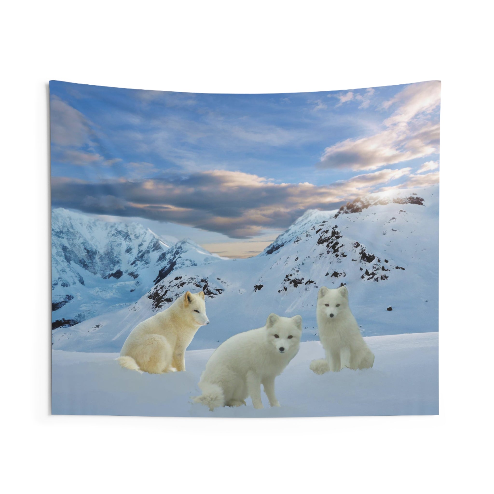 Three Arctic Fox Tapestry-0