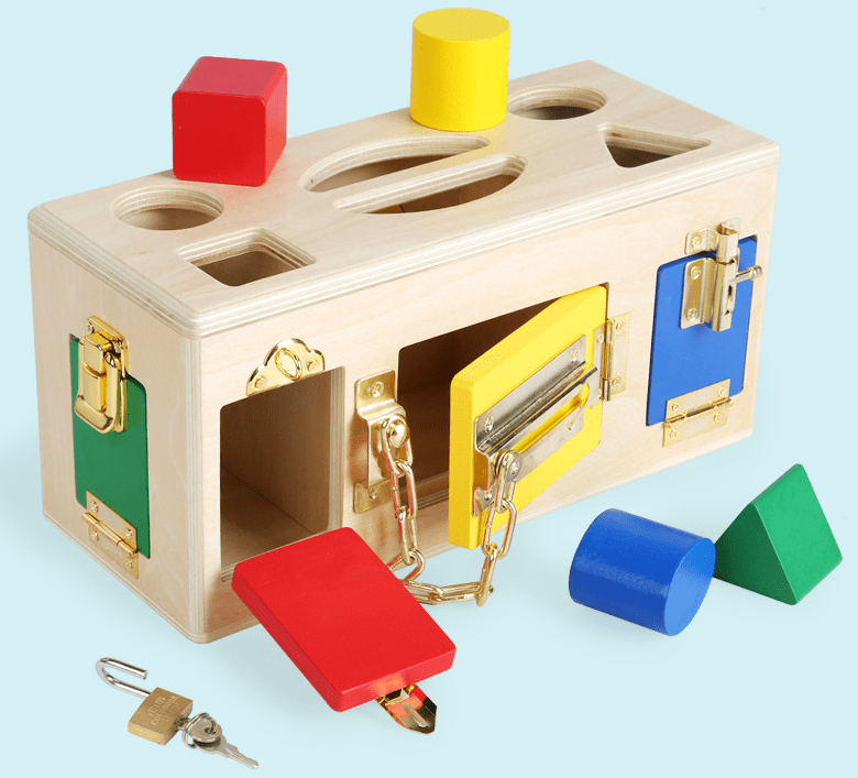 Educational Shape Lock Box Wooden Toy for Preschool Kids-1