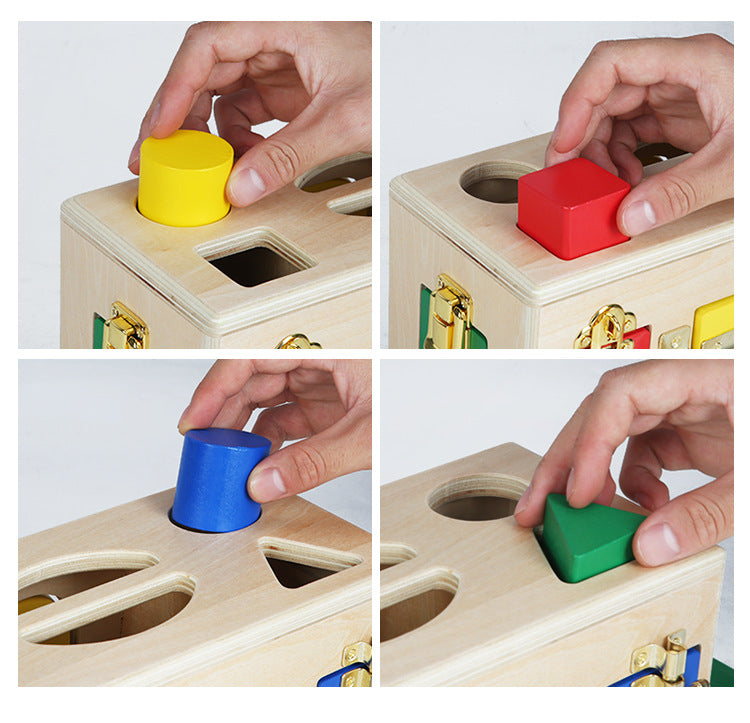 Educational Shape Lock Box Wooden Toy for Preschool Kids-3
