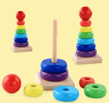 Educational Wooden Rainbow Tower Stacking Rings-1