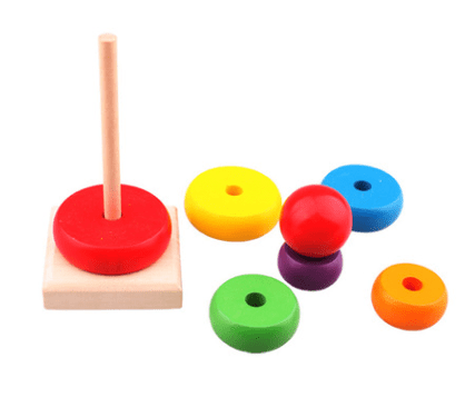 Educational Wooden Rainbow Tower Stacking Rings-3