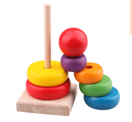 Educational Wooden Rainbow Tower Stacking Rings-4