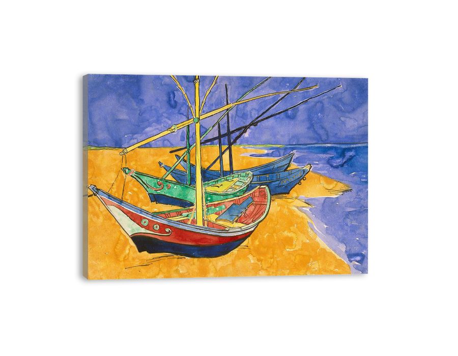 Fishing Boats By Van Gogh Canvas Print-1