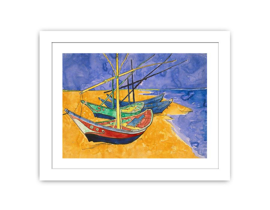Fishing Boats By Van Gogh Framed Print Framed Print-1