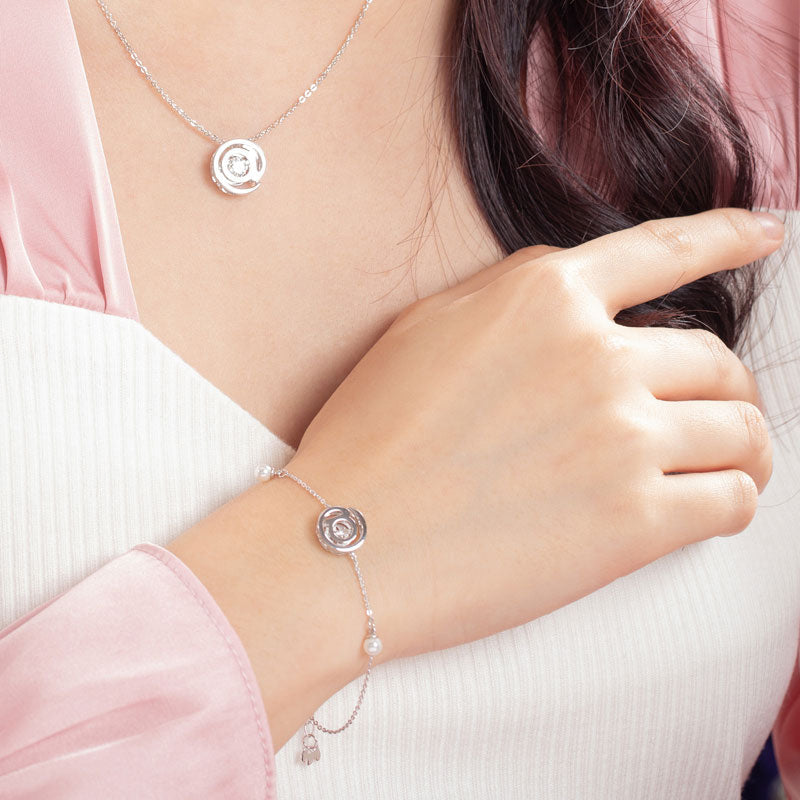 Moissanite Diamond Fresh Water Pearls @ Dancing Stone Bracelet 925 Sterling Silver MFB8129-1