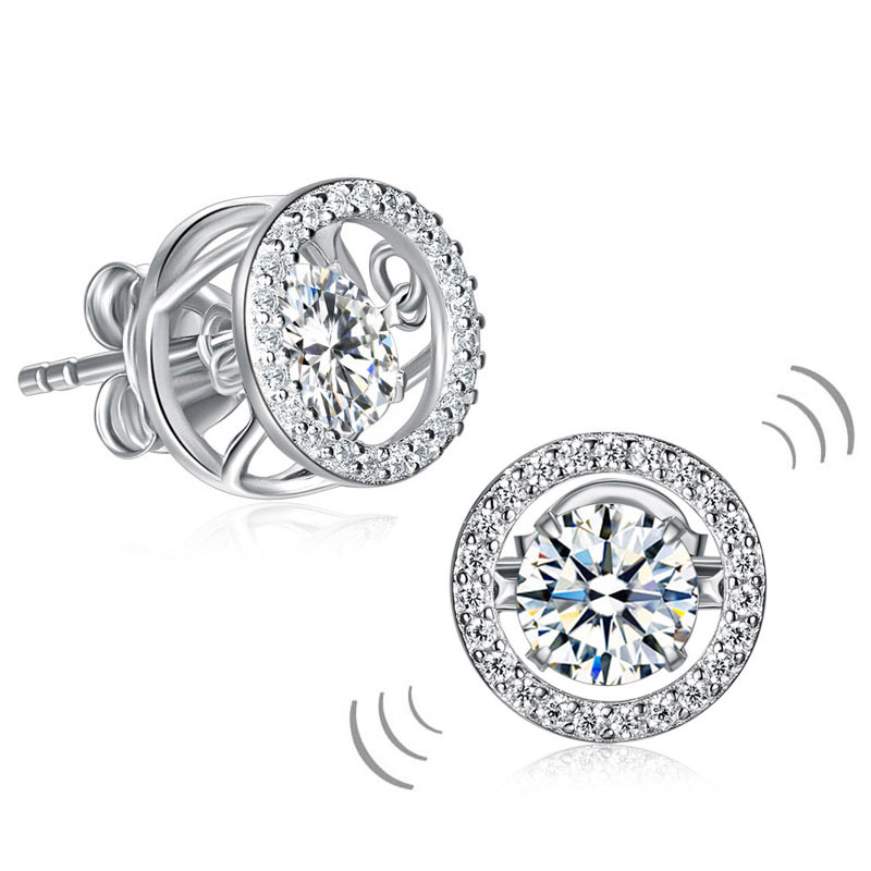 Dancing Stone Stud Earrings 925 Sterling Silver XFE8129-0