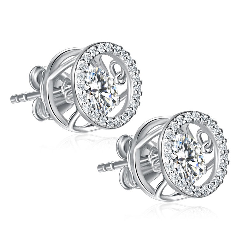 Dancing Stone Stud Earrings 925 Sterling Silver XFE8129-4