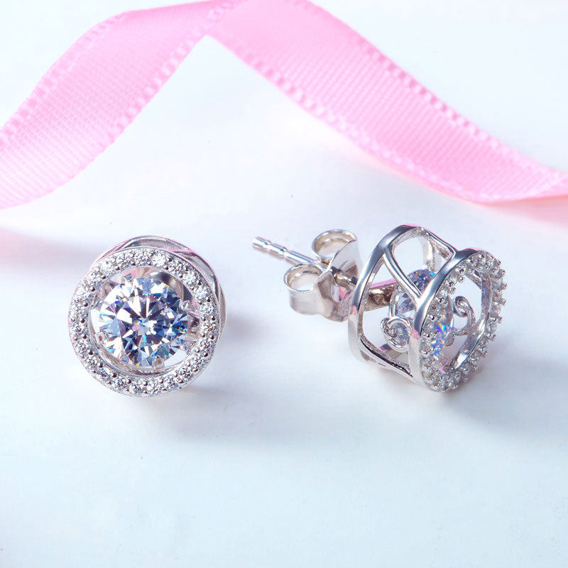 Dancing Stone Stud Earrings 925 Sterling Silver XFE8129-3