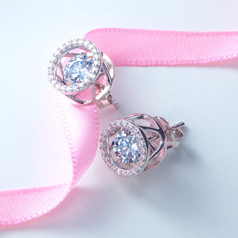 Dancing Stone Stud Earrings 925 Sterling Silver XFE8129-1