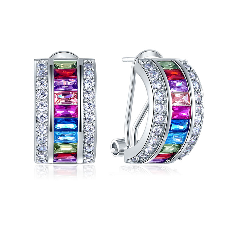 Multi-Color Stones 925 Sterling Silver Earrings Jewelry XFE8131-0
