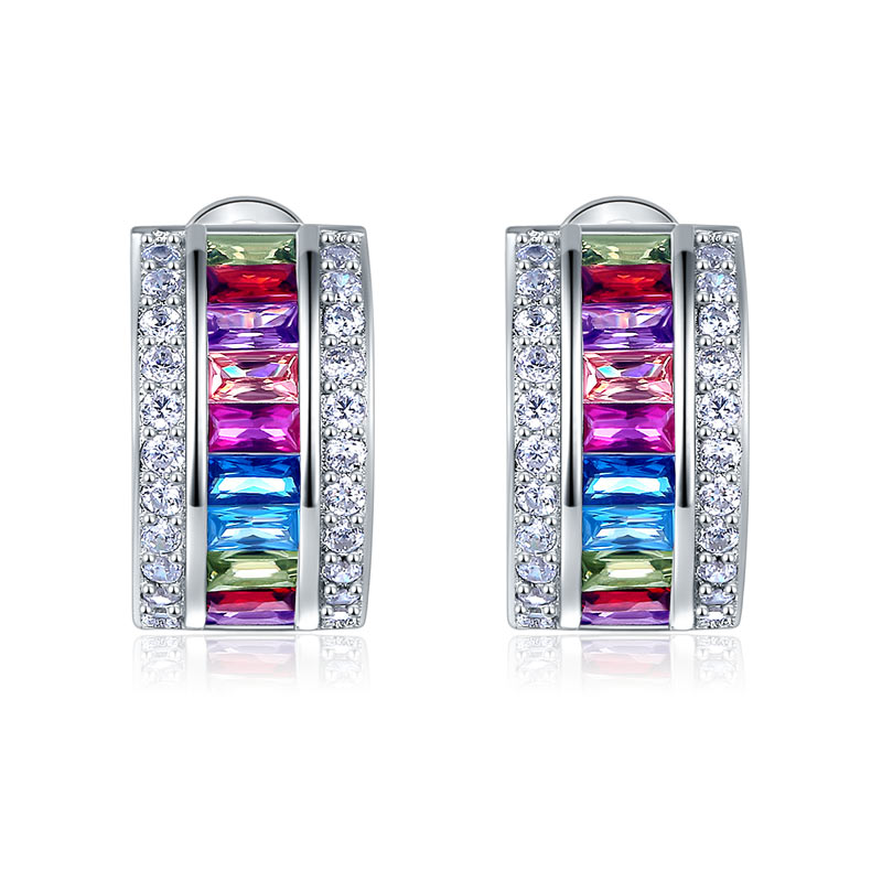 Multi-Color Stones 925 Sterling Silver Earrings Jewelry XFE8131-2