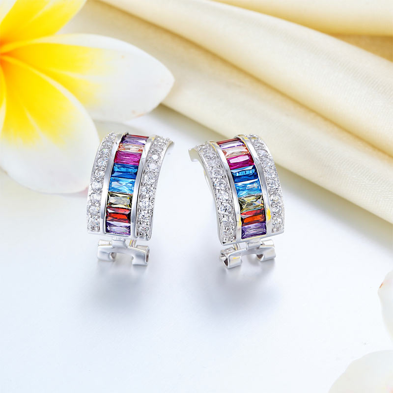 Multi-Color Stones 925 Sterling Silver Earrings Jewelry XFE8131-4