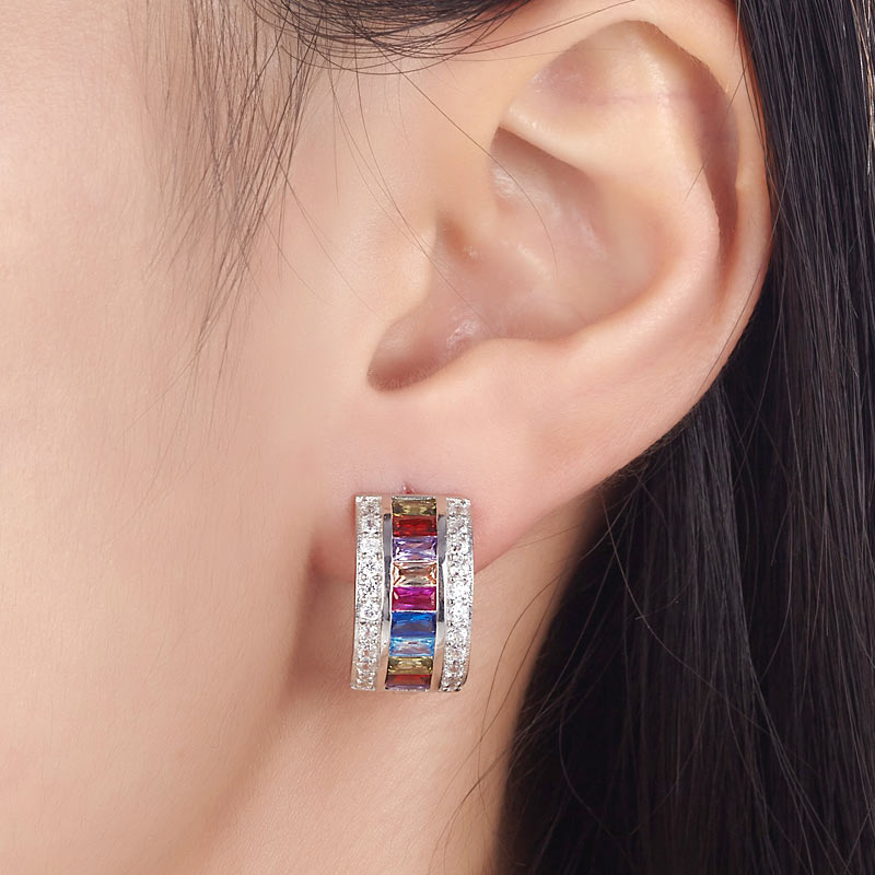 Multi-Color Stones 925 Sterling Silver Earrings Jewelry XFE8131-1