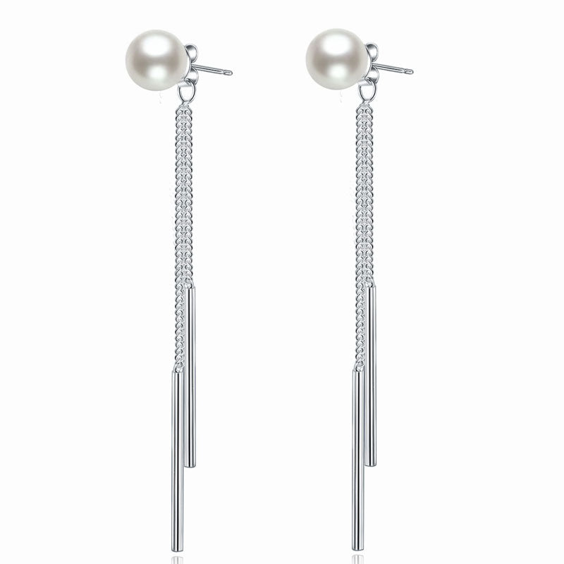 Drop Bridal Wedding 925 Sterling Silver Created Pearl Earrings Bridesmaid Jewelry XFE8133-2