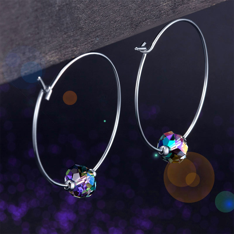 Top Quality 925 Sterling Silver Hoop Earrings AB Austrian Crystal Party Birthday Gift XFE8136-3