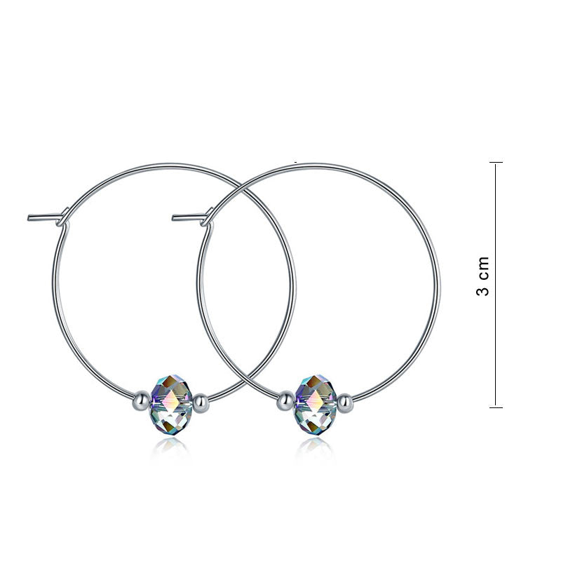 Top Quality 925 Sterling Silver Hoop Earrings AB Austrian Crystal Party Birthday Gift XFE8136-1