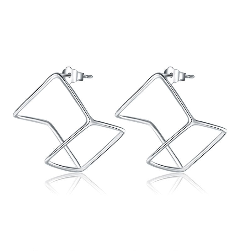 Cube Stud 925 Sterling Silver Earrings Fashion Stylish Jewelry XFE8138-2