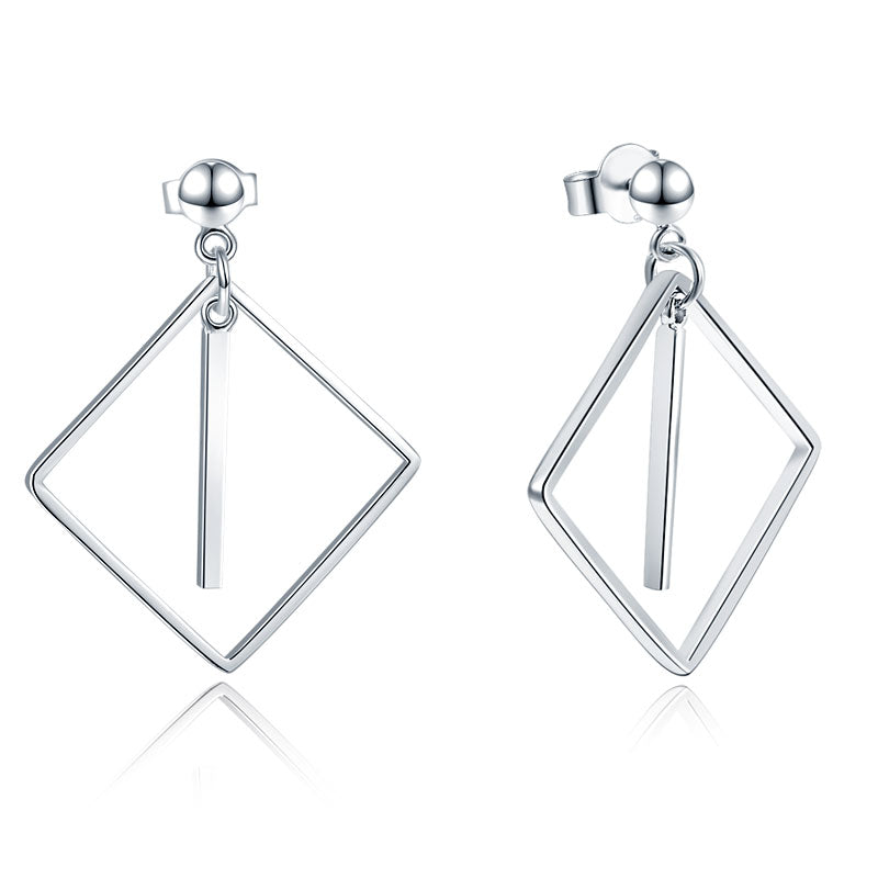 925 Sterling Silver Earrings Dangle Square Fashion Stylish Jewelry XFE8139-0