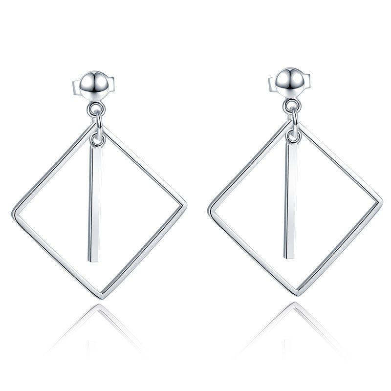 925 Sterling Silver Earrings Dangle Square Fashion Stylish Jewelry XFE8139-2