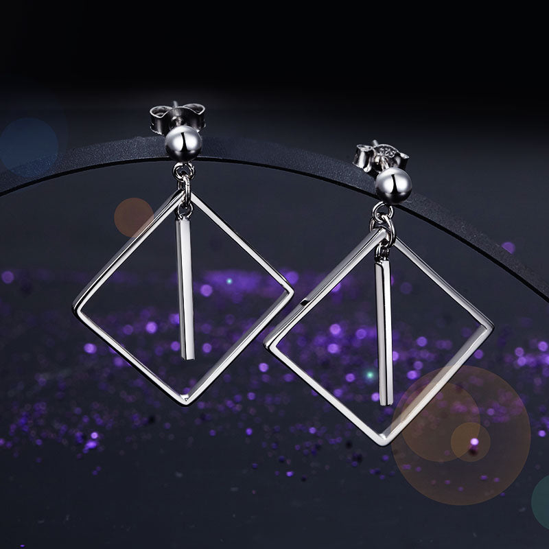 925 Sterling Silver Earrings Dangle Square Fashion Stylish Jewelry XFE8139-4