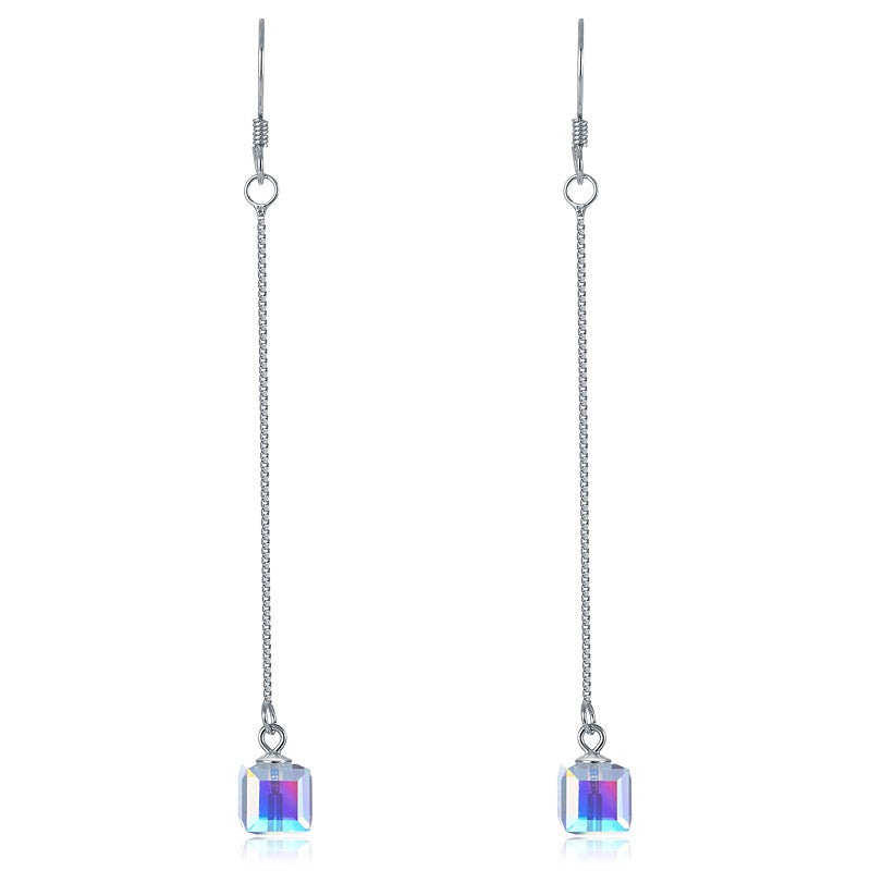 Top Quality Dangle Drop Line 925 Sterling Silver Earrings AB Austrian Crystal Party Birthday Gift XFE8142-2