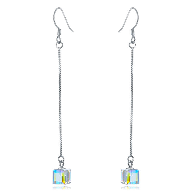Top Quality Dangle Drop Line 925 Sterling Silver Earrings AB Austrian Crystal Party Birthday Gift XFE8142-3