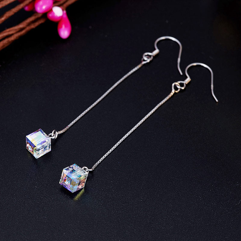 Top Quality Dangle Drop Line 925 Sterling Silver Earrings AB Austrian Crystal Party Birthday Gift XFE8142-4