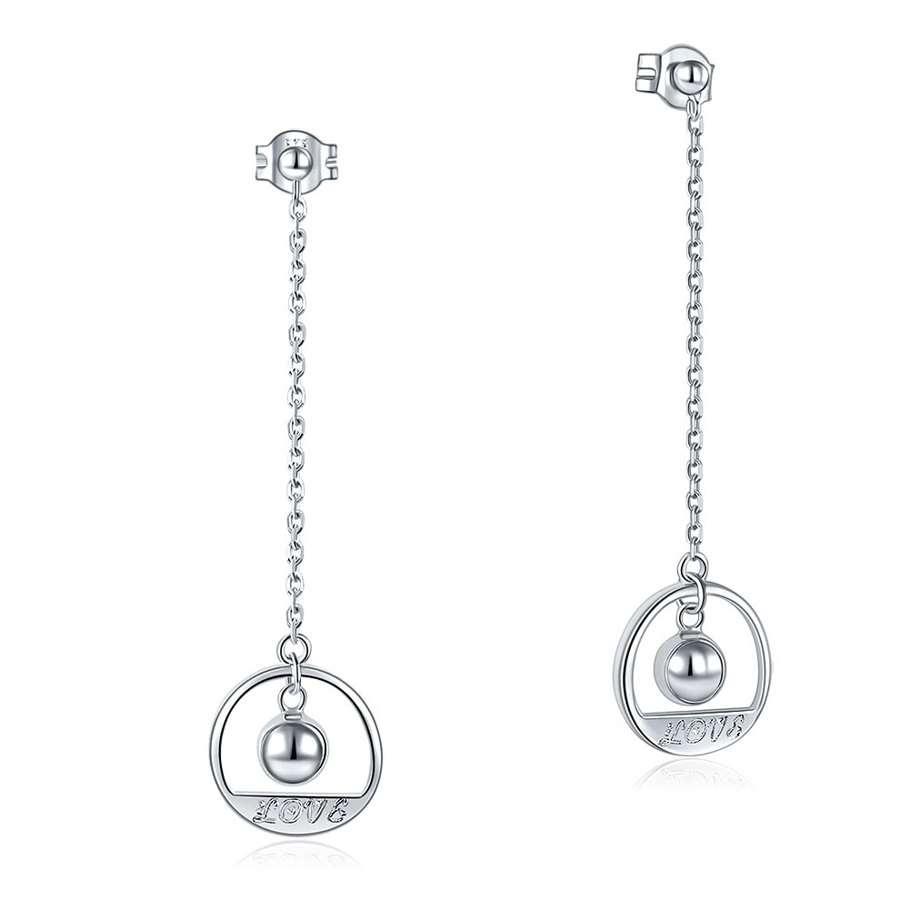 Solid 925 Sterling Silver Long Drop Dangle Love Earrings-3