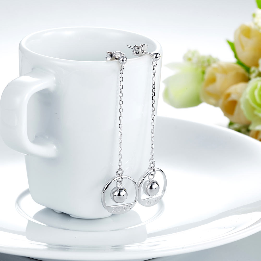 Solid 925 Sterling Silver Long Drop Dangle Love Earrings-1