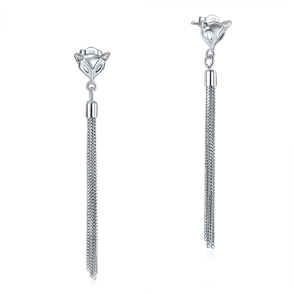 Solid 925 Sterling Silver Earrings Dangle Drop Fox Simple Elegant XFE8149-0