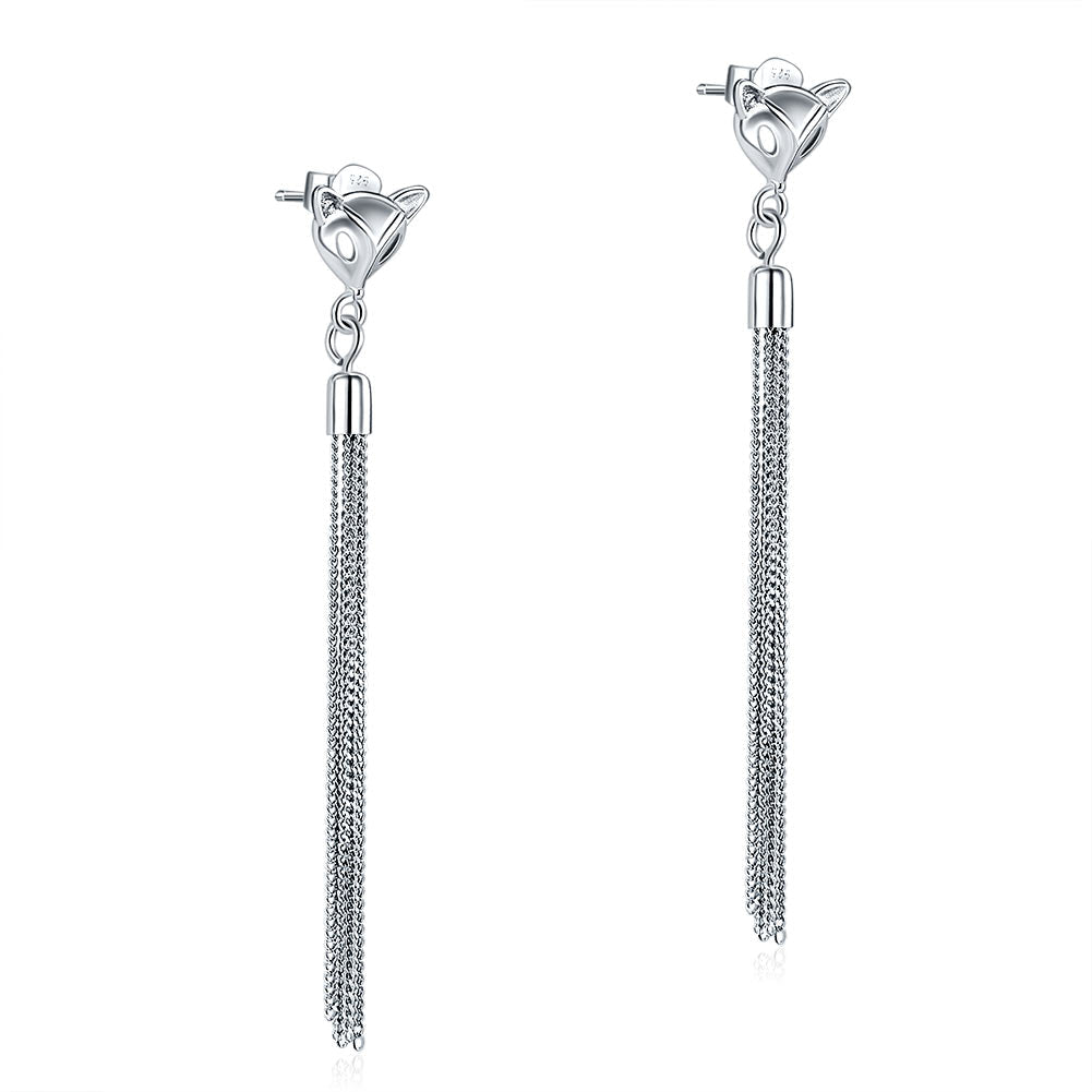 Solid 925 Sterling Silver Earrings Dangle Drop Fox Simple Elegant XFE8149-4