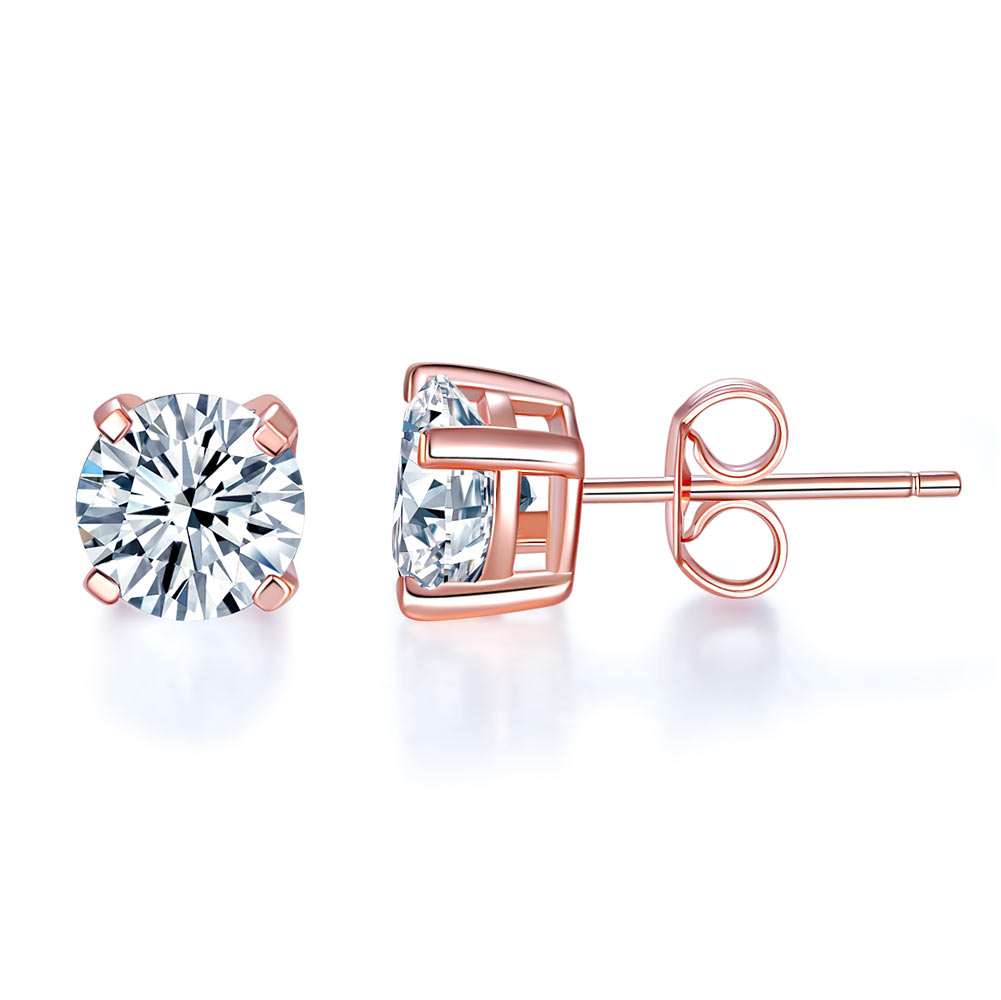 1 Carat Created Diamond Stud Earrings 925 Sterling Silver Rose Gold Plated  XFE8151-0