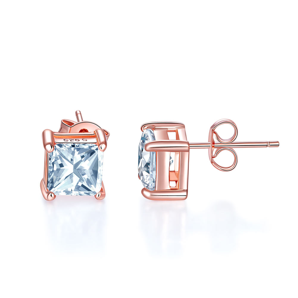 1 Ct Princess Cut Created Diamond Stud Earrings 925 Sterling Silver Rose Gold Plated XFE8153-0