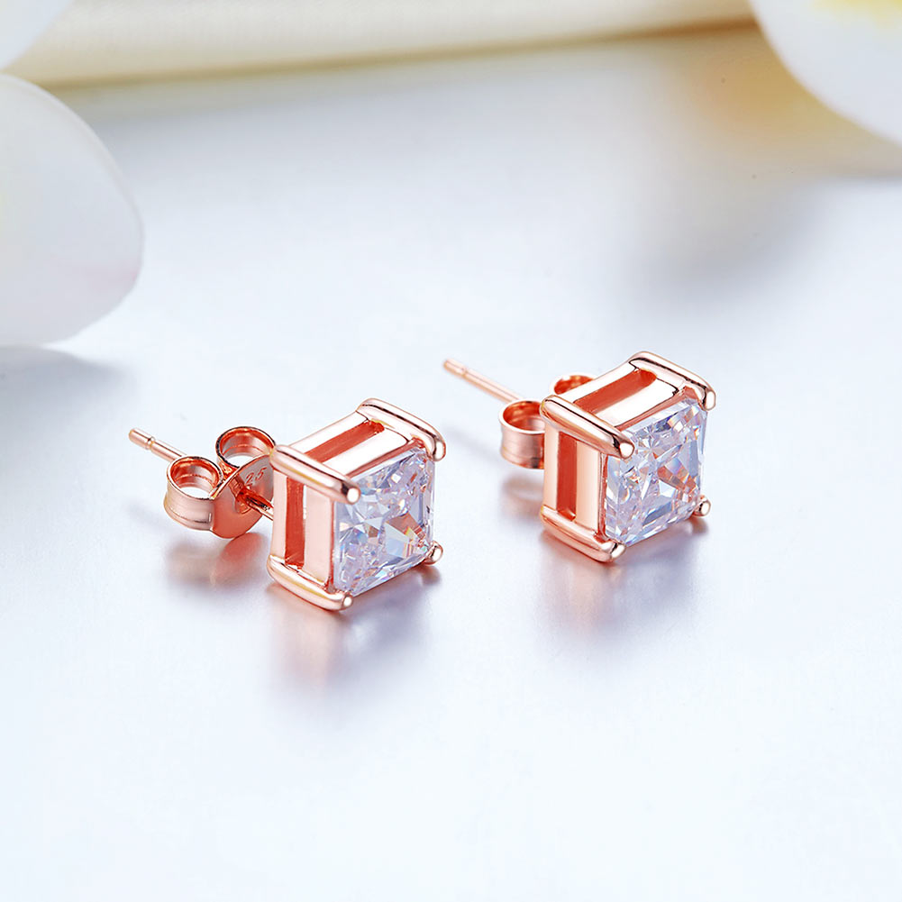 1 Ct Princess Cut Created Diamond Stud Earrings 925 Sterling Silver Rose Gold Plated XFE8153-1